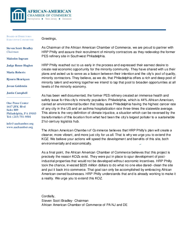 Letter from Chairman of African-American Chamber of Commerce