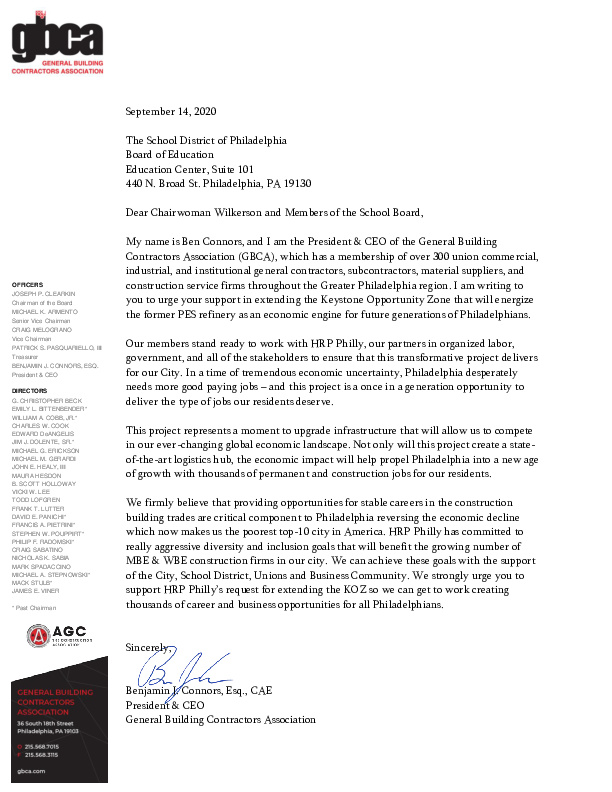 Letter from Owner of General Building Contractors Association