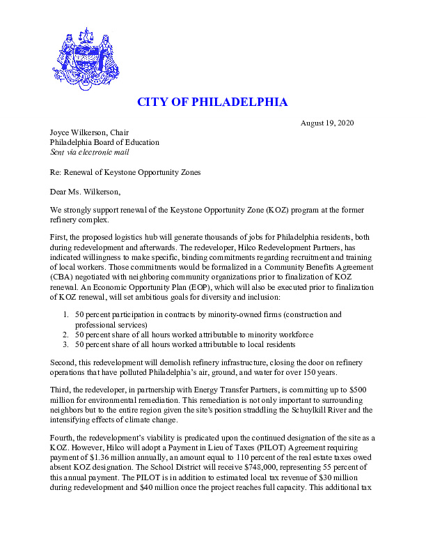 Letter from the Mayor of Philadelphia